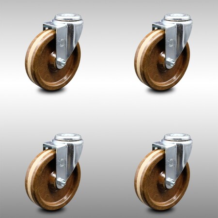 Service Caster 5 Inch SS High Temp Phenolic Wheel Swivel Bolt Hole Caster Set SCC-SSBH20S514-PHSHT-4